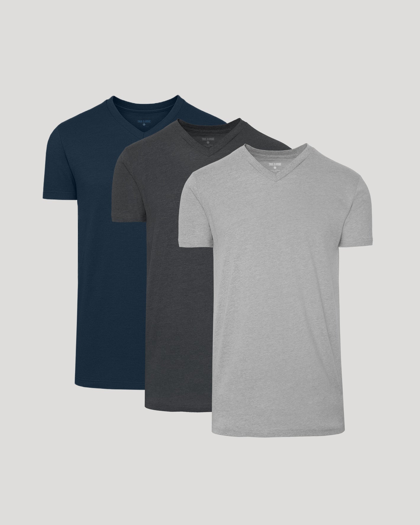 Short Sleeve Tall Classic V-Neck 3-Pack laid out, showing fit and style.