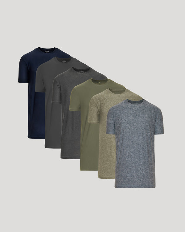 Tall Active Crew 6-Pack: seven earth-tone crew-neck T-shirts displayed in a fan.