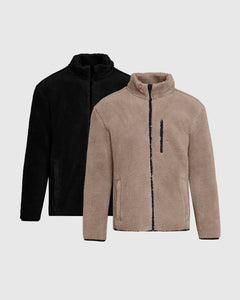 True ClassicTaupe Black Sherpa Full Zip Jacket 2-Pack