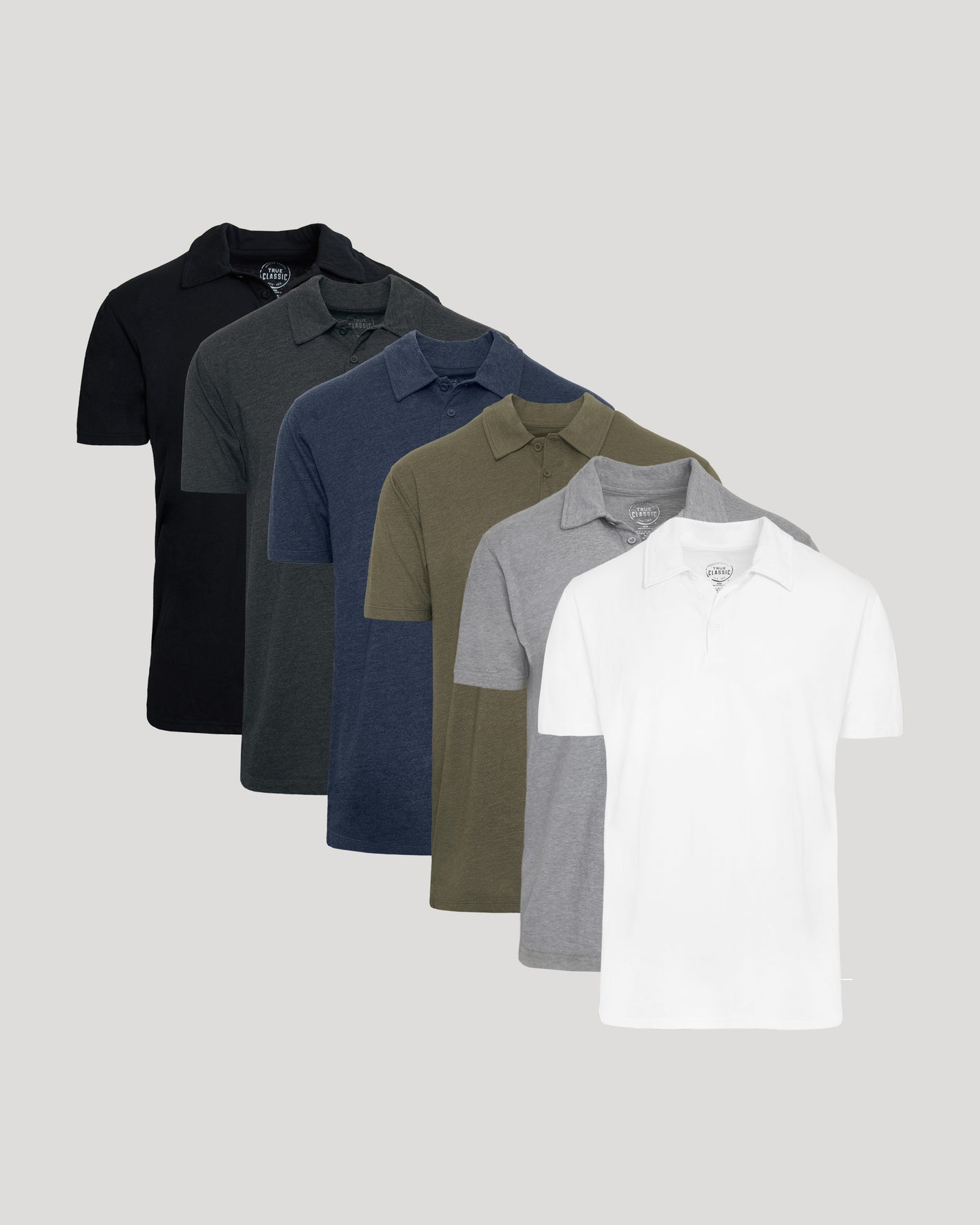 The Staple Classic Polo 6-Pack neatly displayed, showcasing versatile colors.