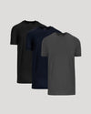 Timeless Tall Active Crew 3-Pack: black, navy, charcoal T-shirts displayed.