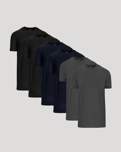 True ClassicTimeless Tall Active Crew 6-Pack, six overlapping crew-neck T-shirts.