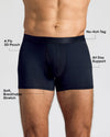 Black Boxer Trunks W/ Fly 3-Pack showcasing stretch, support, and 3D pouch.