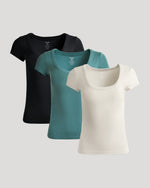 Womens Ribbed U-Neck Tee 3-Pack