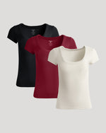 Womens Ribbed U-Neck Tee 3-Pack