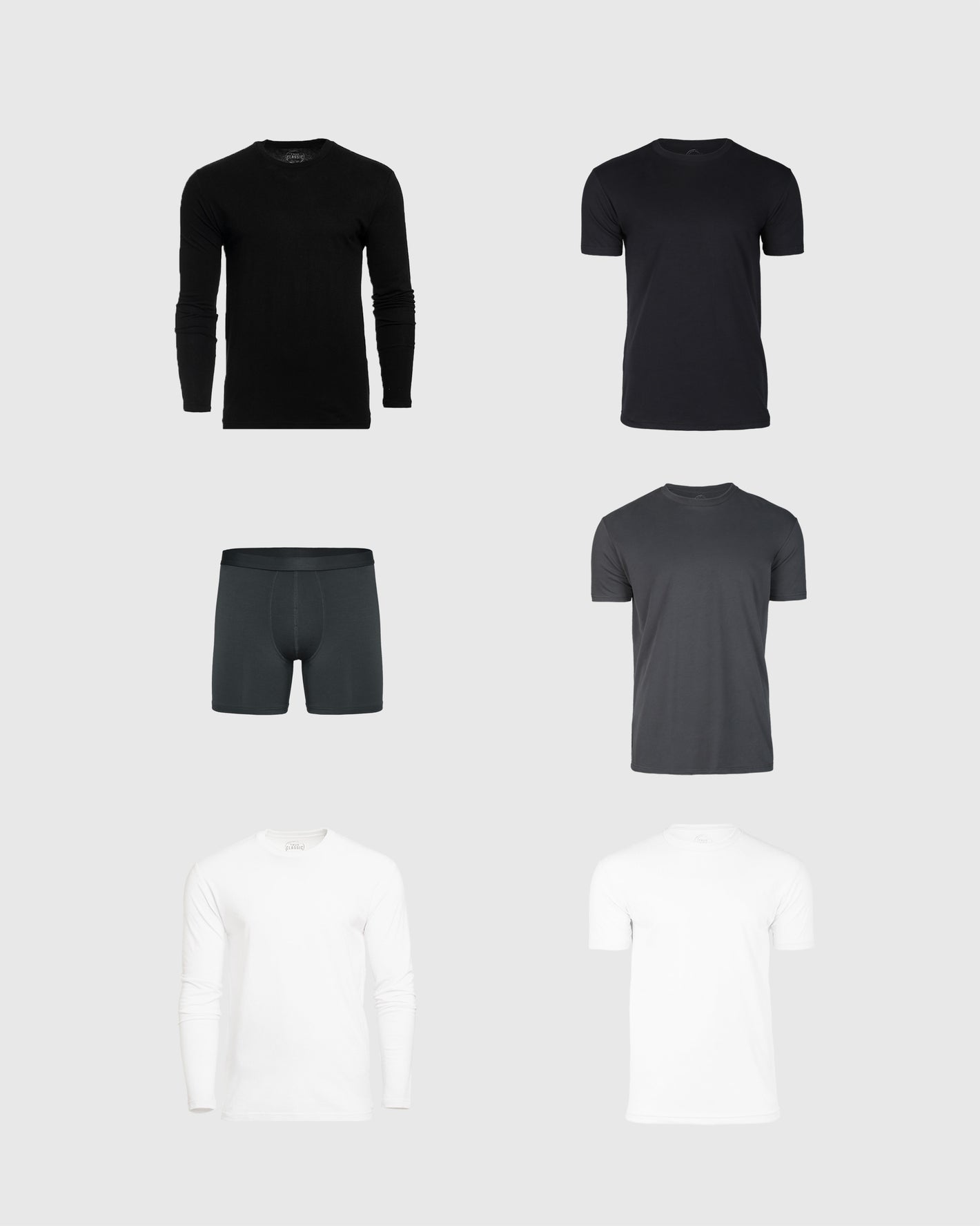 The Variety 8-Pack: men's basics, including shirts and boxer briefs.