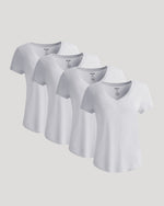 Womens White Relaxed Slub V-Neck Tee 4-Pack