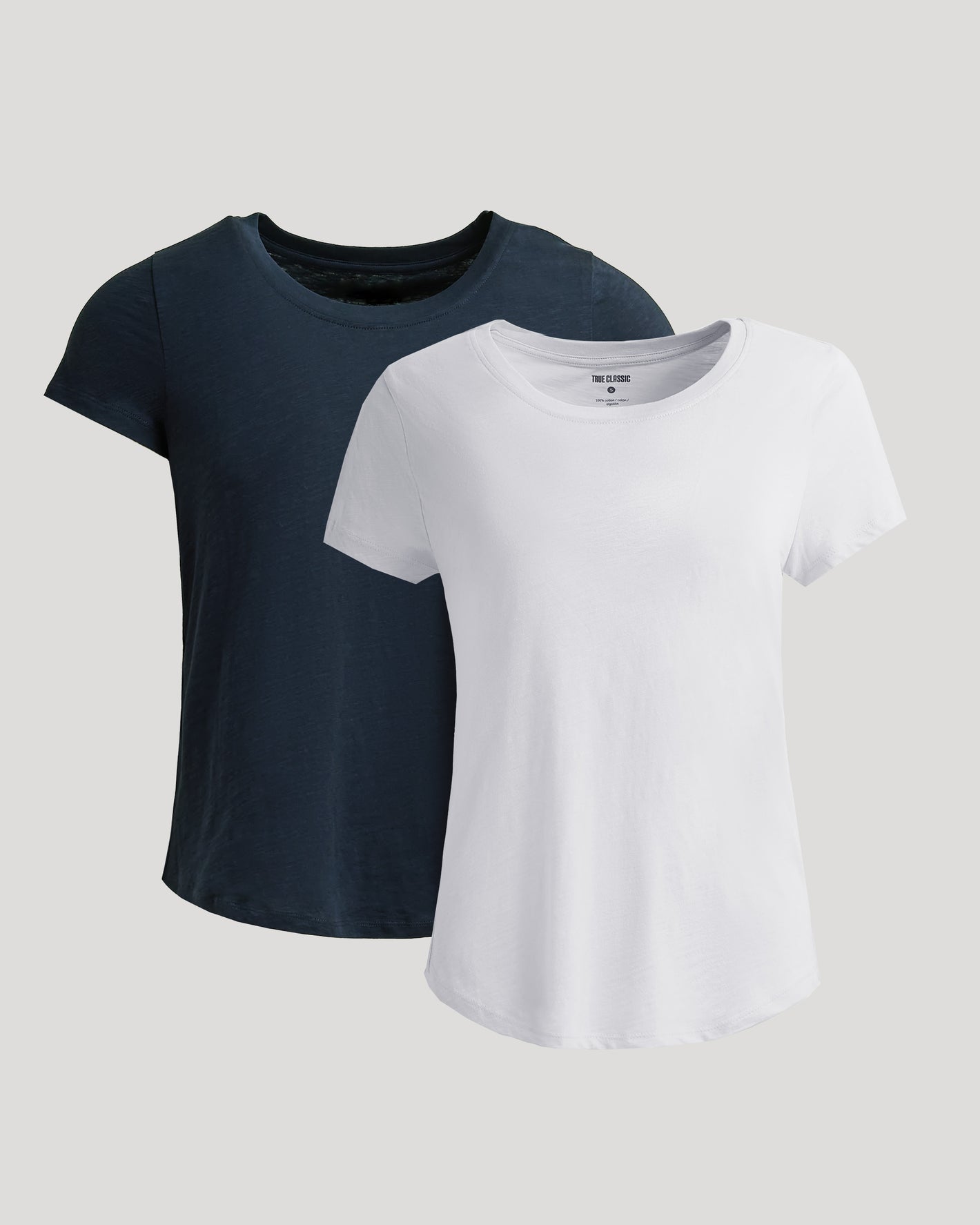 Womens White & Navy Slub Scoop Neck Tee 2-Pack, casual fit.