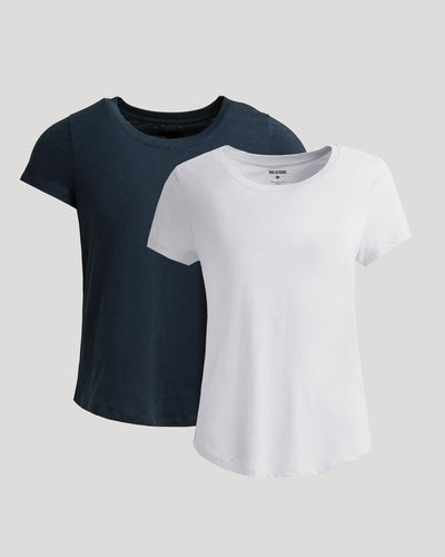 Womens White & Navy Slub Scoop Neck Tee 2-Pack