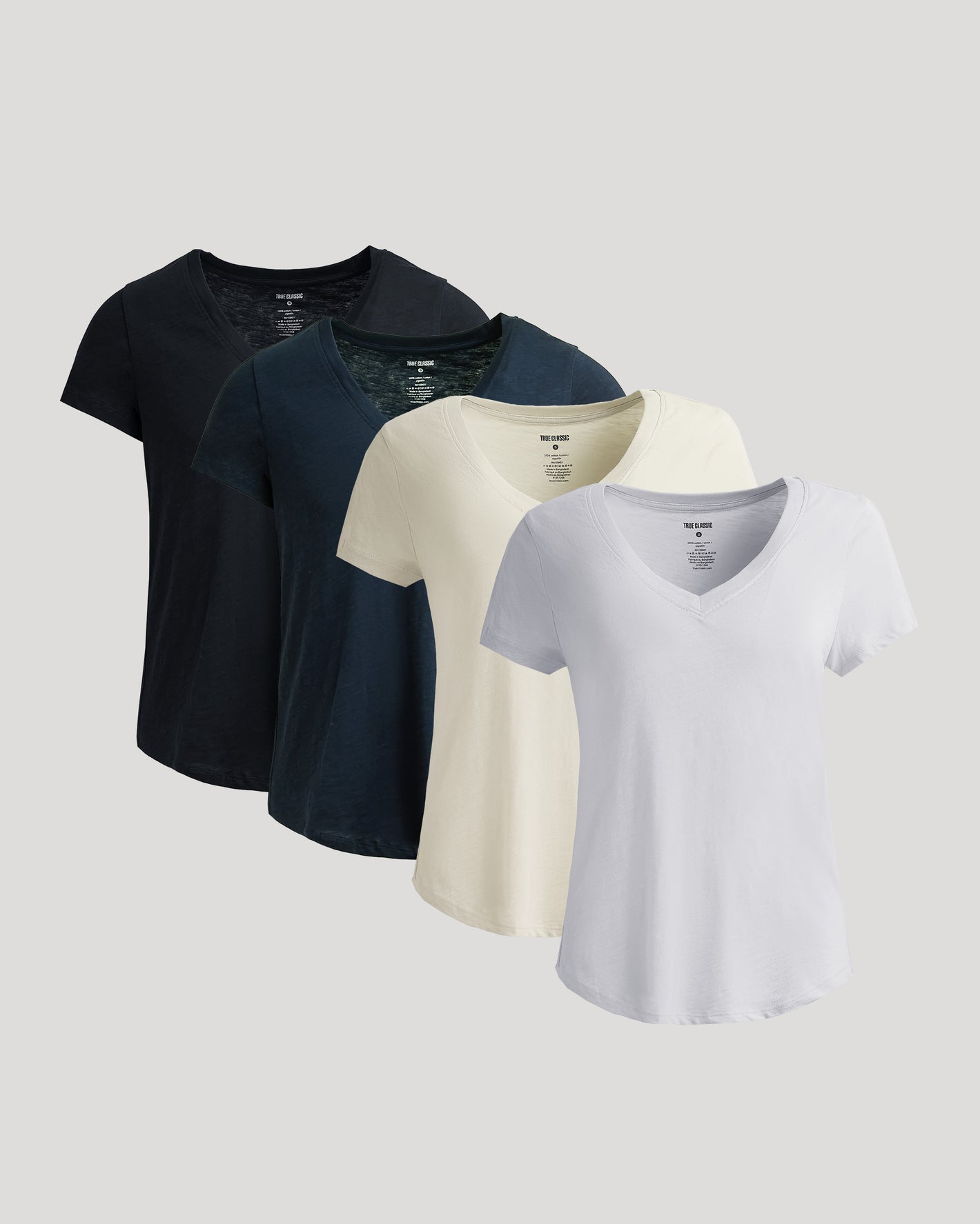 Womens Staple Relaxed Slub V-Neck Tee 4-Pack, variety of colors.