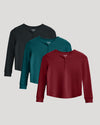 Girls Long Sleeve Boxy Waffle Henley 3-Pack, soft knit tops with button placket.