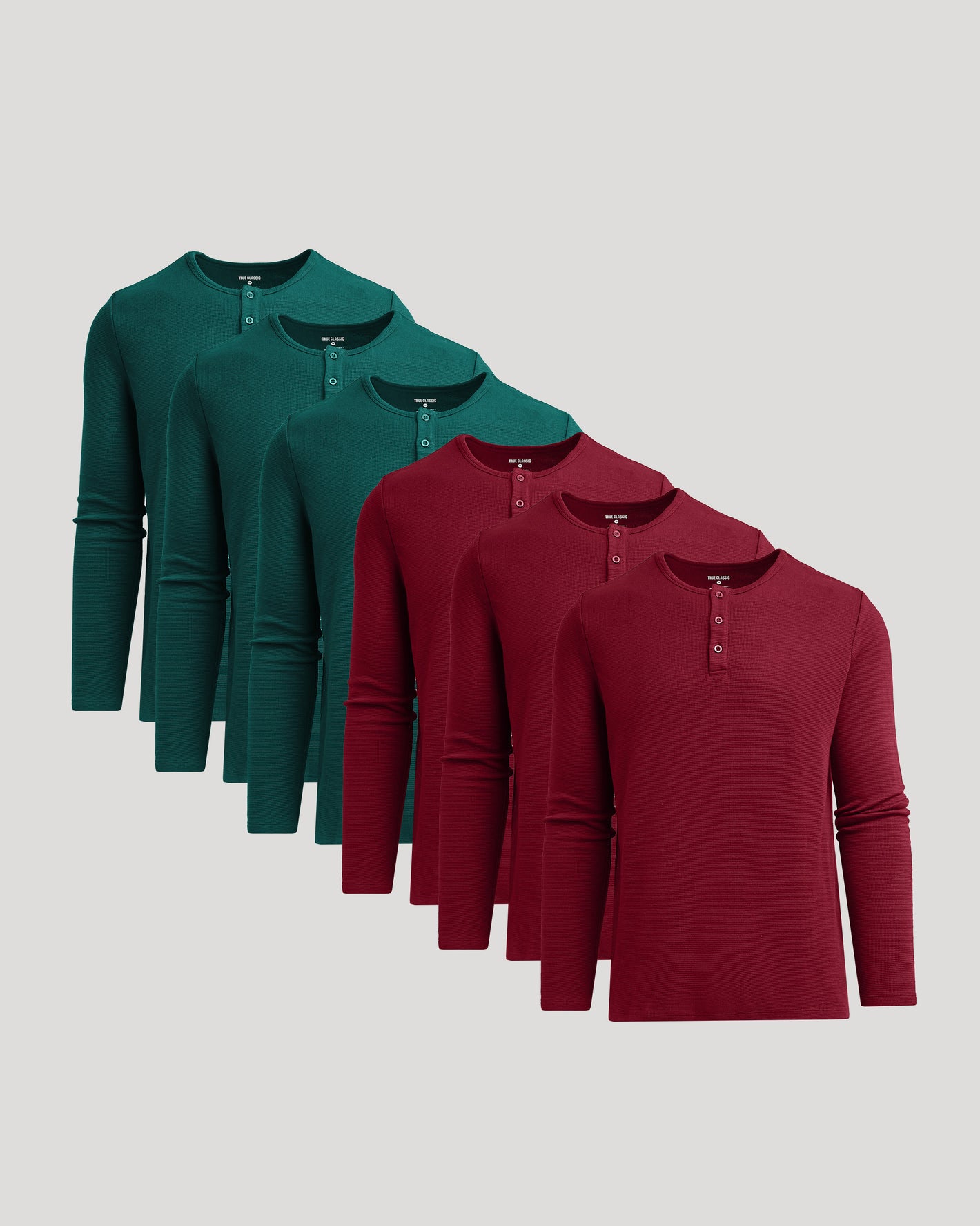 Seasonal Waffle Long Sleeve Henley 6-Pack set with a textured design.