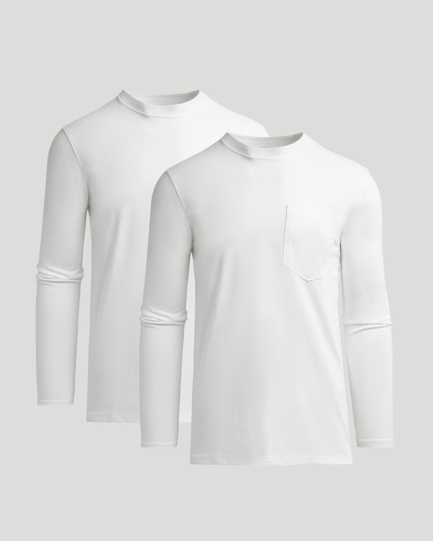 White Tall Heavyweight Long Sleeve Pocket Crew 2-Pack on display.