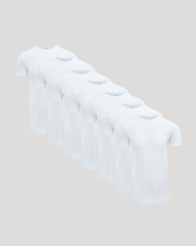 White Tall Premium Pima Crew Curved Hem 7-Pack