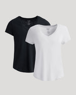 Womens Black & White Slub Scoop Neck Tee 2-Pack