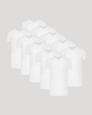 White Classic Tall V-Neck 10-Pack, staggered display, short-sleeve, V-neck T-shirts.