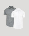 White & Heather Gray Short Sleeve Comfort Knit Shirt 2-Pack, side by side.