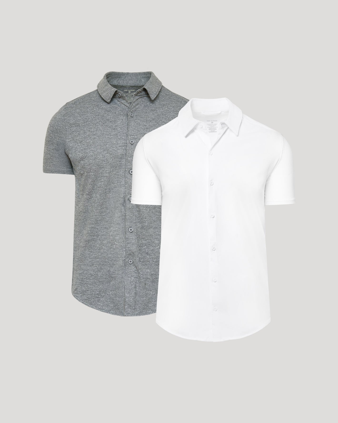 White & Heather Gray Short Sleeve Comfort Knit Shirt 2-Pack, side by side.