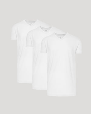 White Short Sleeve Tall Classic V-Neck 3-Pack neatly overlapped display.