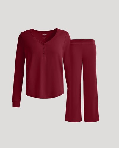 Waffle Henley & Waffle Pants Set - Dark Maroon