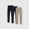 Neutral Slim Comfort Knit Chino Pant 3-Pack in black, navy, and khaki.