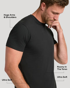 True ClassicMan wearing The Staple Classic Crew T-shirt, showcasing fit and softness.