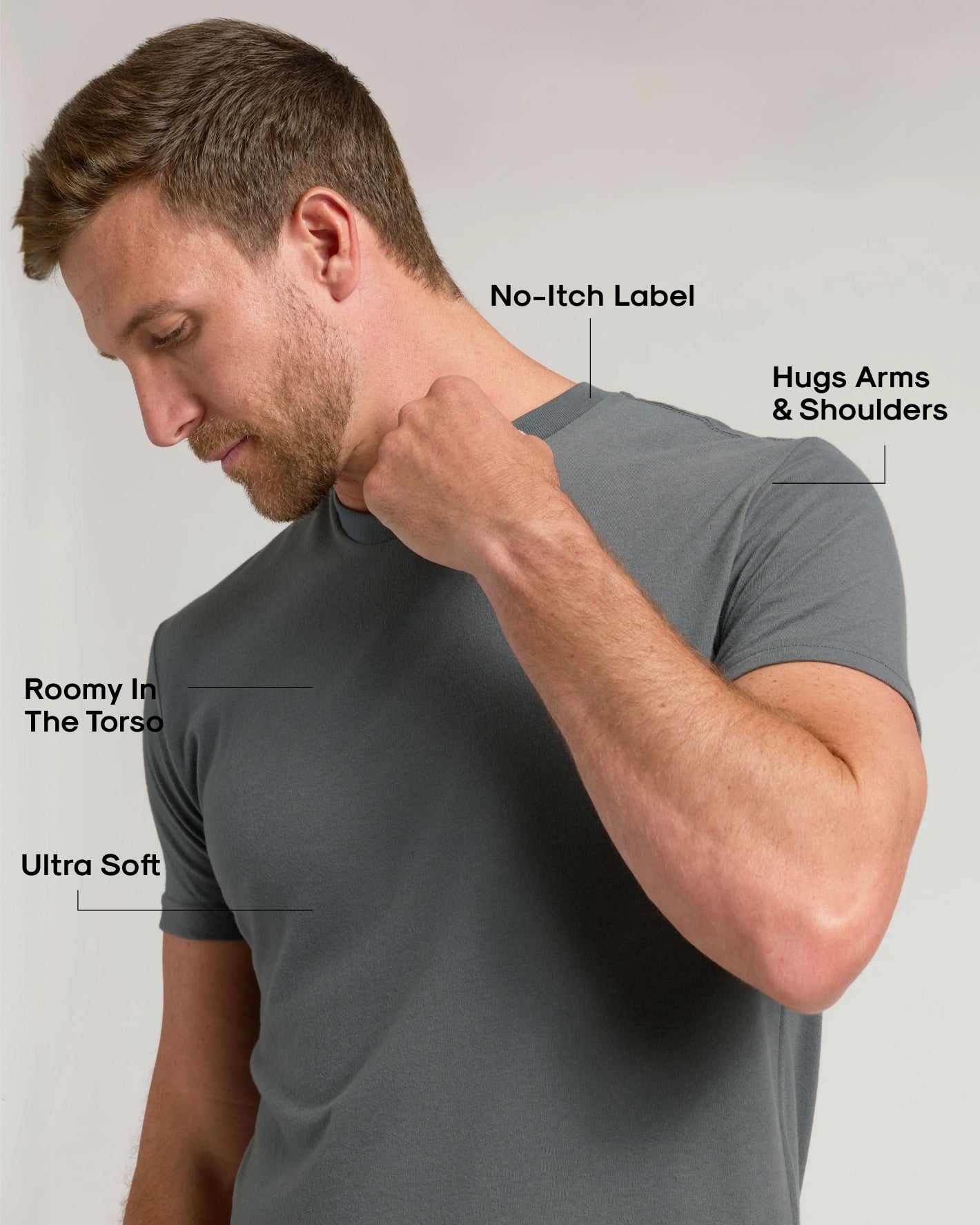 Man wearing Classic Crews 10-Pack T-shirt, highlighting fit and comfort features.