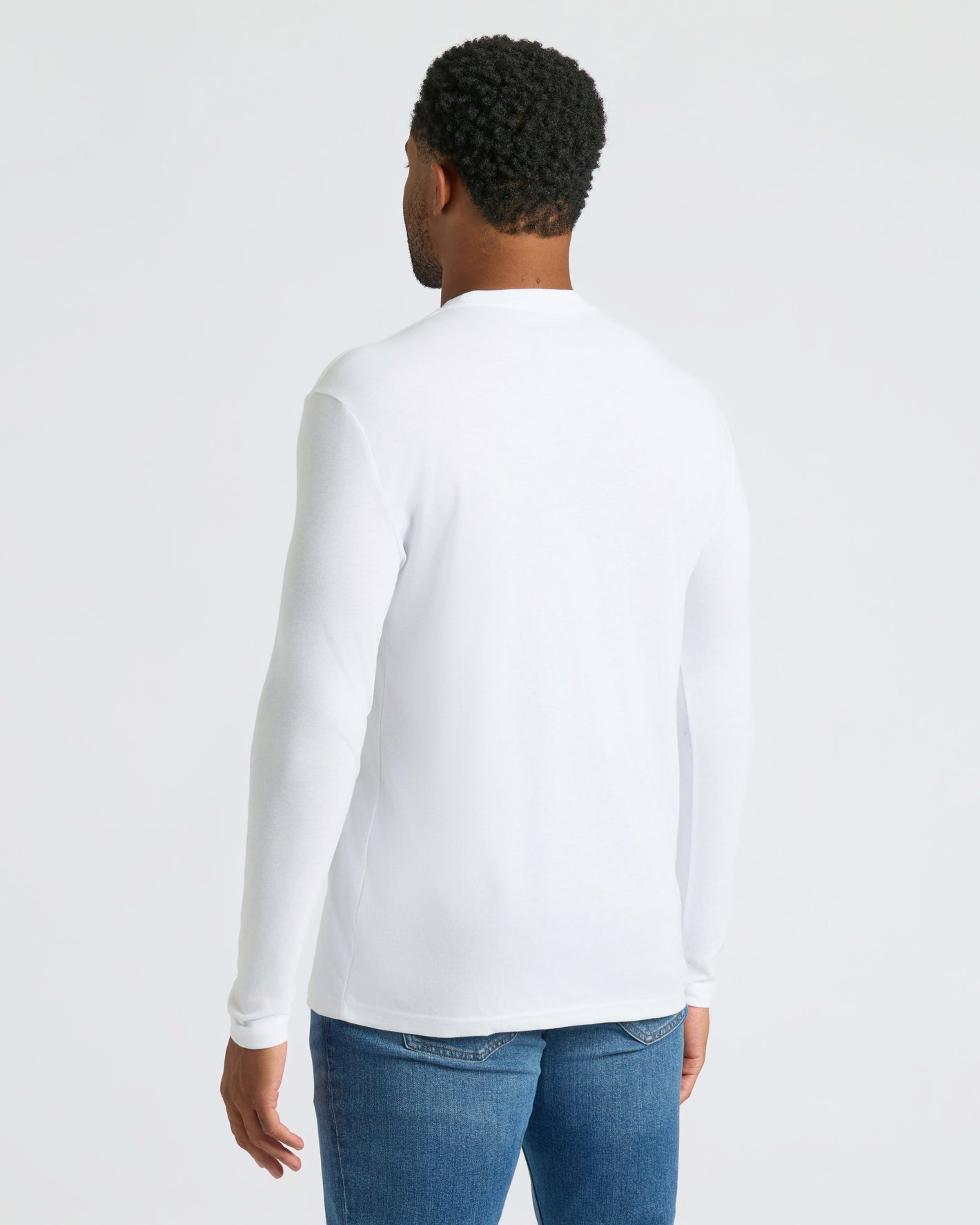 Back view of All White Long Sleeve Crew Neck 3-Pack.