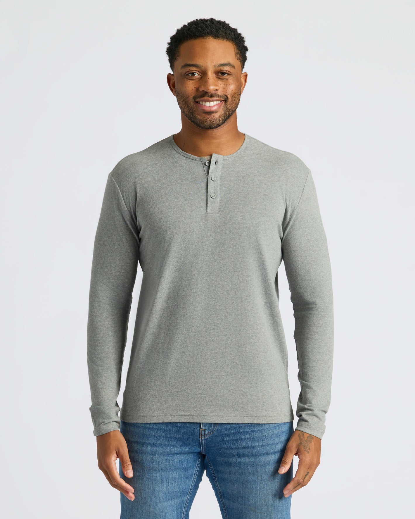 True Classic Men's Long Sleeve Henley, soft cotton blend, classic 3-button style.