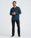 True Classic Men’s Long Sleeve Henley, soft cotton blend, classic 3-button style.