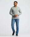 Man wearing Heather Gray Fleece French Terry Pullover Crew Neck.