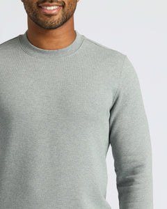 True ClassicMedium Heather Gray Pullover Fleece Crew on smiling man.