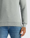 Heather Gray Fleece French Terry Pullover Crew Neck with blue jeans.