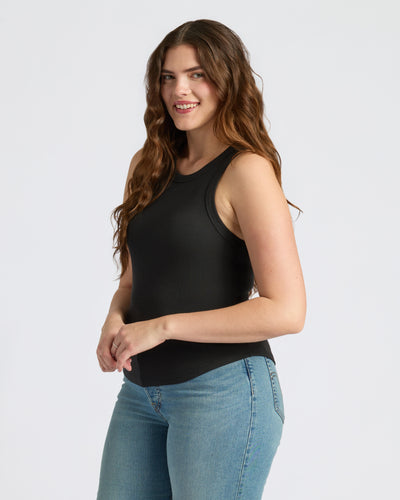 Womens Black Ribbed High Neck Tank 3-Pack