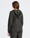 Womens Black Crop Zip Hoodie, relaxed fit, back view.