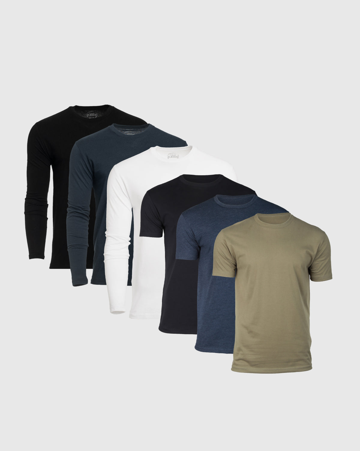 Crew Core Sleeve Variety 6-Pack showcasing staggered crew-neck shirts lineup.