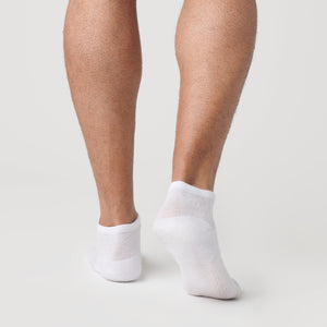 True ClassicWhite Ankle Socks 3-Pack on feet, showcasing seamless design and fit.