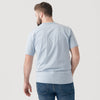 Man wearing Heather Pale Blue Short Sleeve Crew Neck Tee and jeans.
