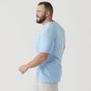 Man wearing Oxford Blue Short Sleeve Crew Neck Tee in profile view.