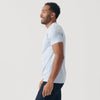Man in Heather Pale Blue Short Sleeve Crew Neck Tee, smiling in profile.