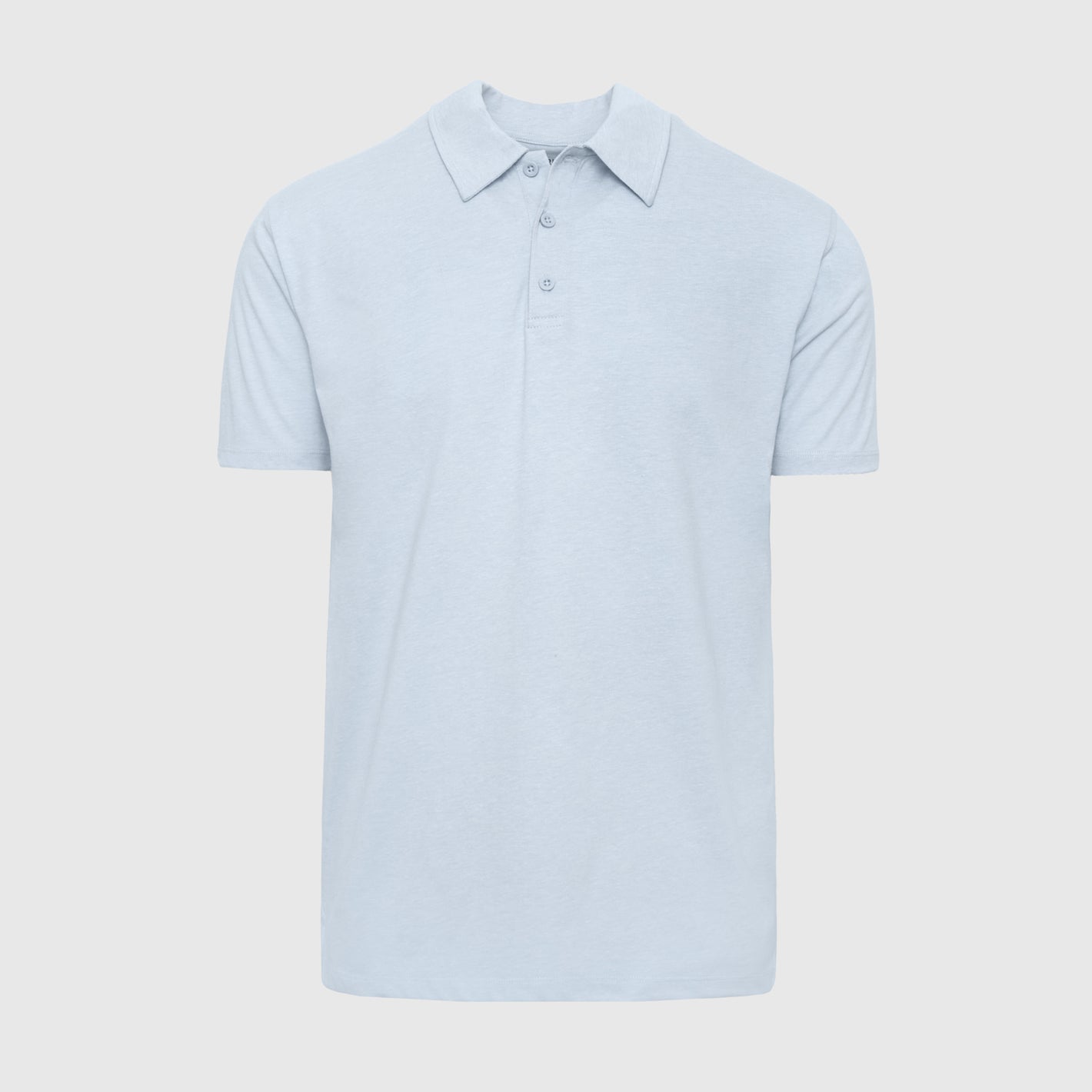 Heather Pale Blue Short Sleeve Polo with classic collar and three-button placket.