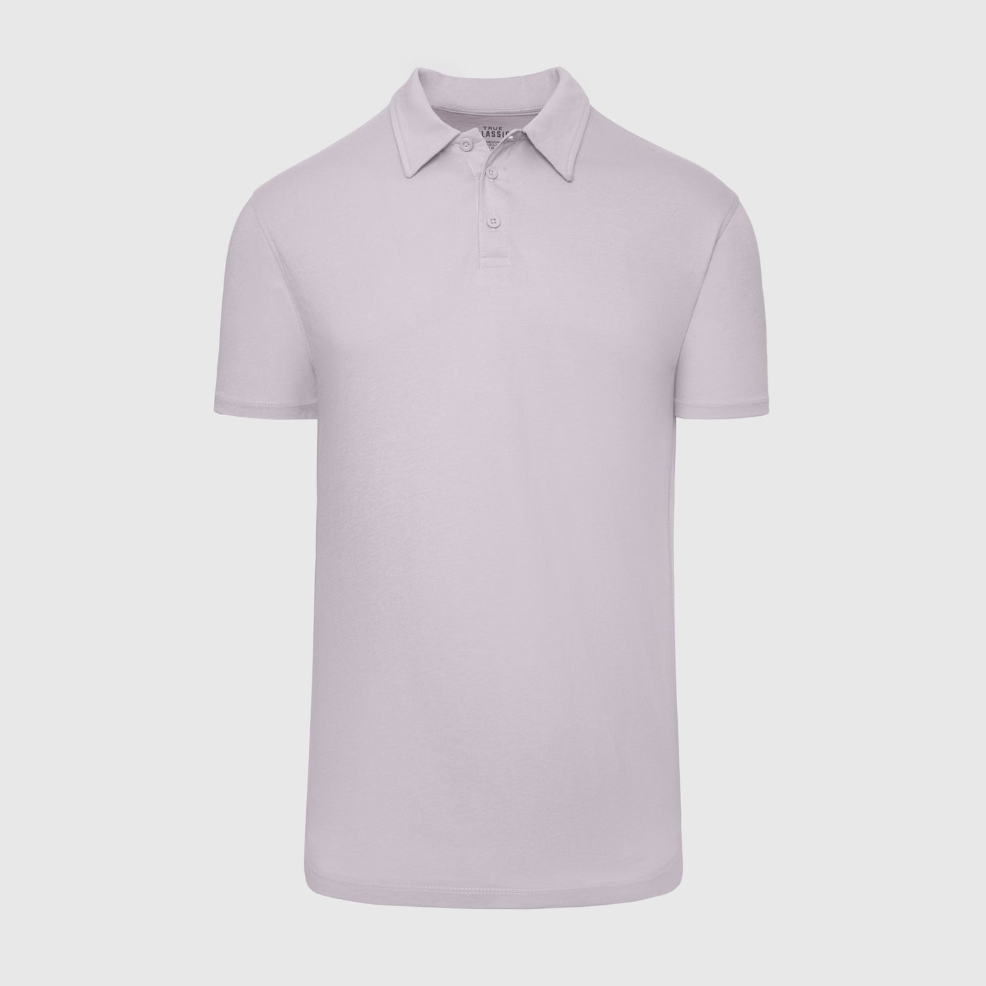 Lilac Gray Short Sleeve Polo on neutral background.