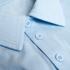 Oxford Blue Short Sleeve Polo collar and front placket with buttons.