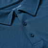 Stone Blue Short Sleeve Polo close-up with collar and button placket.