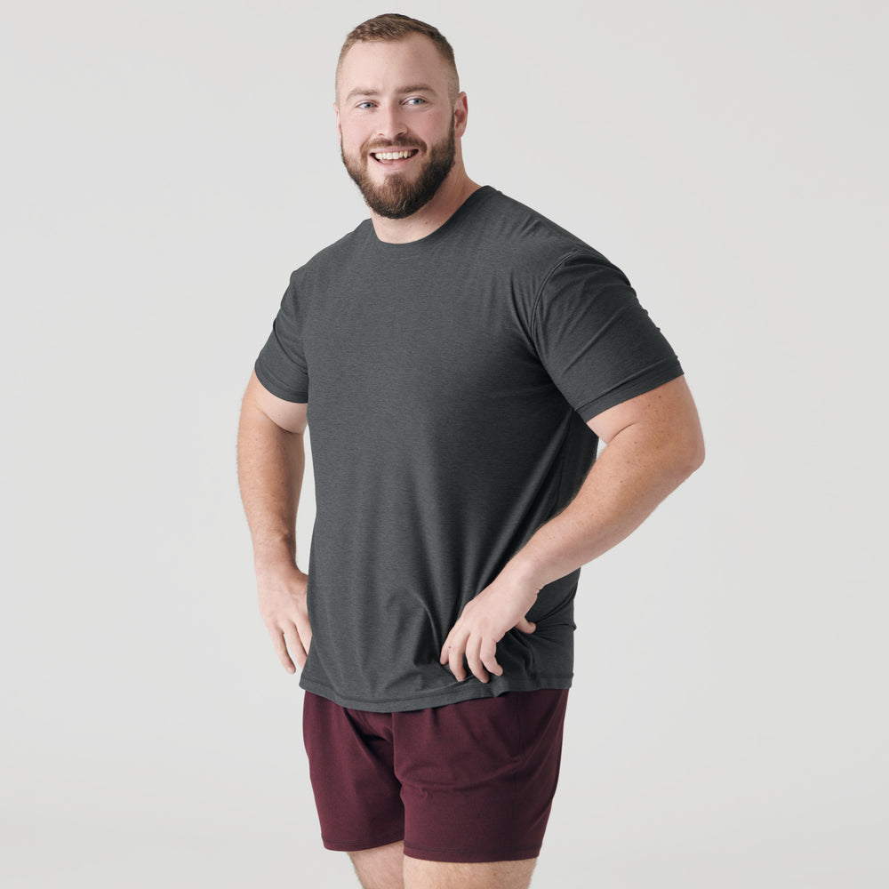 Charcoal Heather Gray Active Short Sleeve Crew Neck Tee