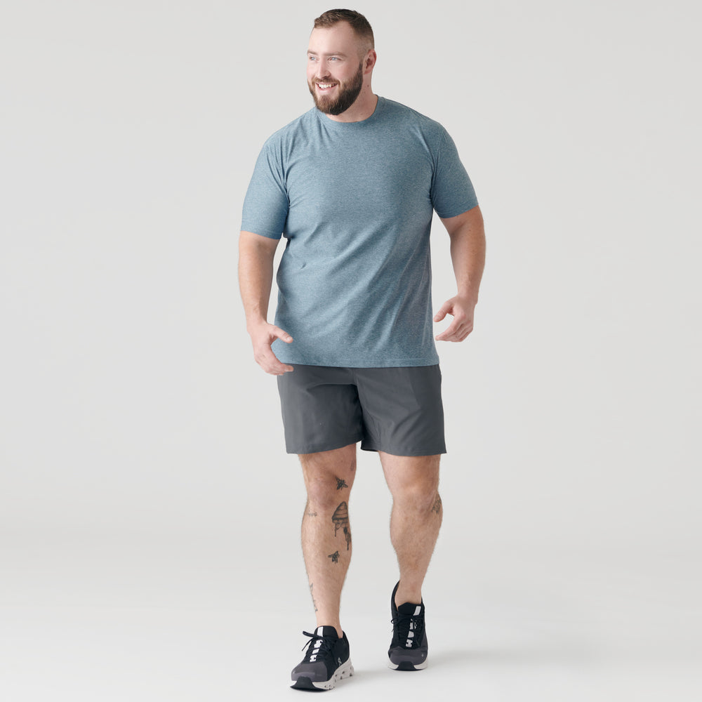 Heather Indigo Active Short Sleeve Crew Neck Tee