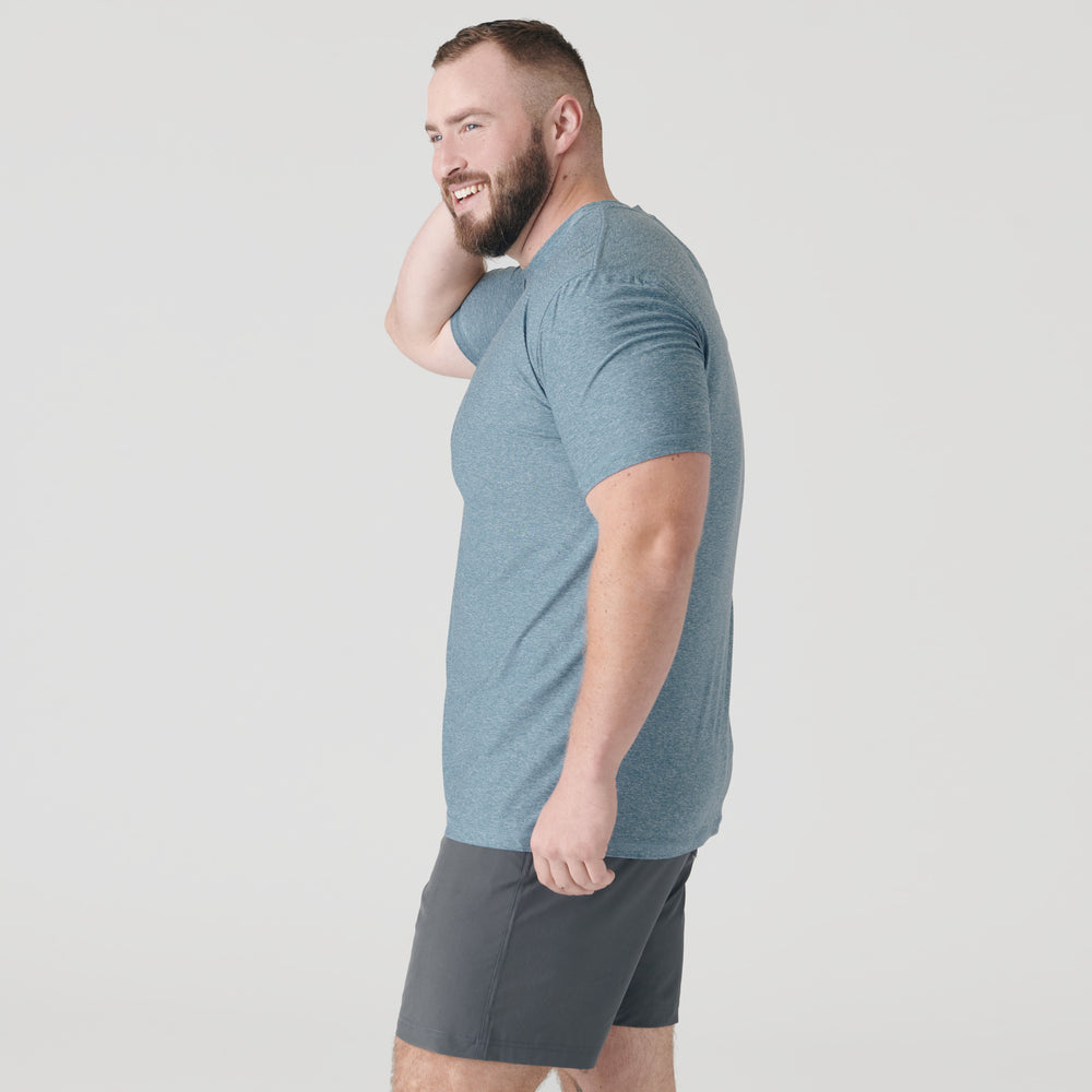 Heather Indigo Active Short Sleeve Crew Neck Tee