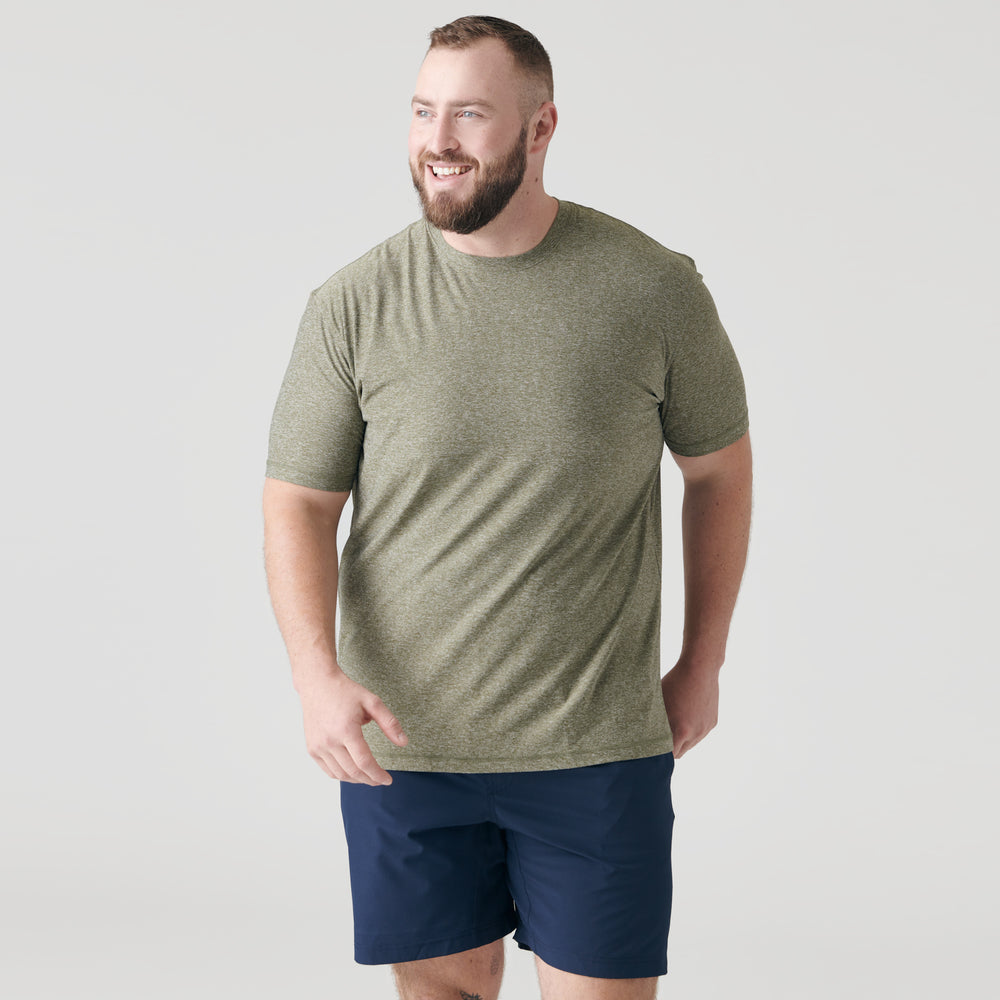 Heather Military Green Active Short Sleeve Crew Neck Tee