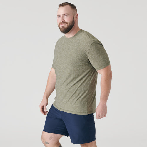 Heather Military Green Active Short Sleeve Crew Neck Tee