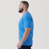Man wearing Periwinkle Blue V-Neck Tee in profile.